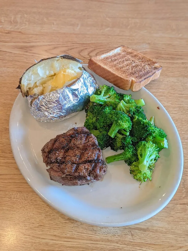 6 Oz Filet Baked Potato and Grilled Broccoli