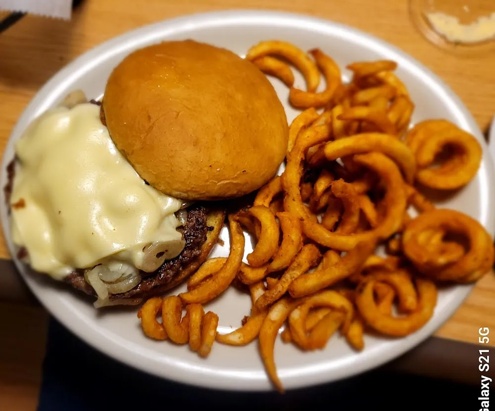 Mushroom Swiss Burger with Curly Fries